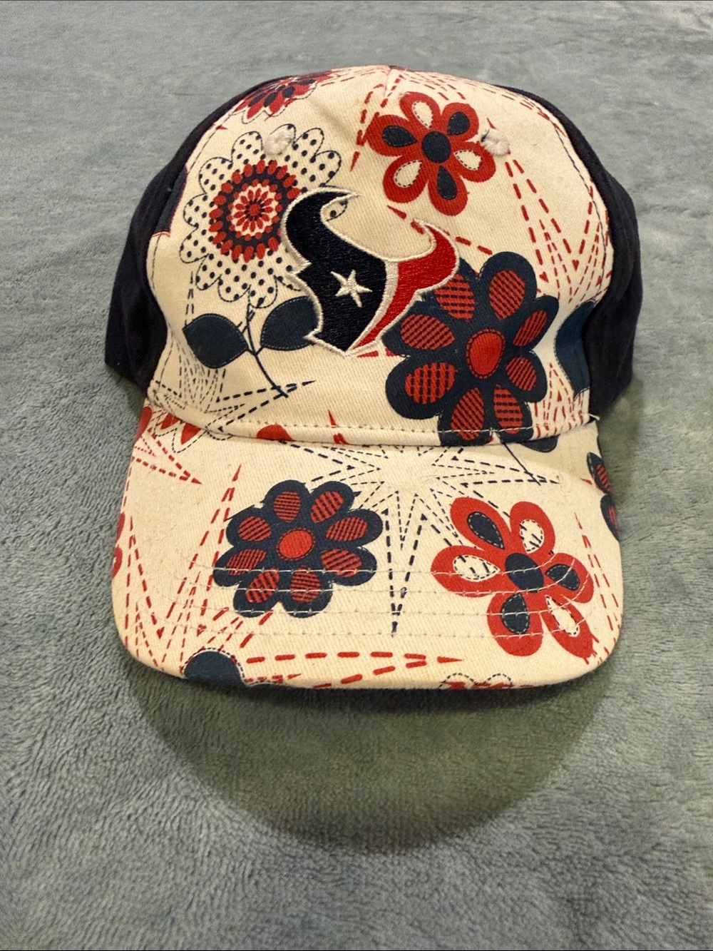 NFL Kids Floral TEXAN Logo Cap in Red, Navy and Cream, Child OS